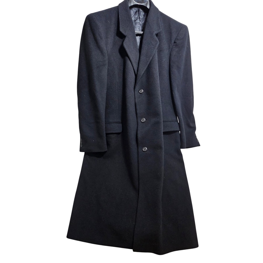 Silver Cloud Overcoat L Black Cashmere Blend Italian Peaky Long Coat Vintage